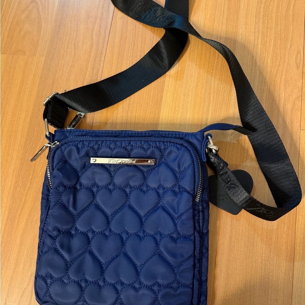 Betsey Johnson Navy Heart-Quilted Messenger Bag